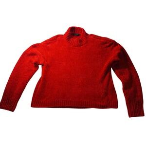 Sanctuary Chenille Turtleneck Sweater L Red Ribbed Knit Soft Cozy Pullover